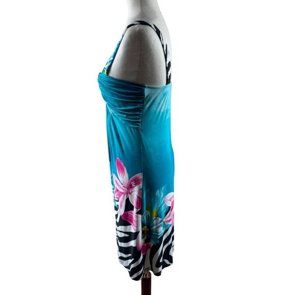 Venus Tropical Zebra Print Floral Dress Small Embellished Bust Boho Vacation - Picture 7 of 12